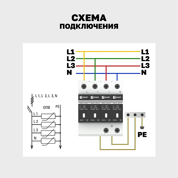 Ограничитель импульсных напряжений ОПВ-B/4P In 30кА 440В с сигн. EKF