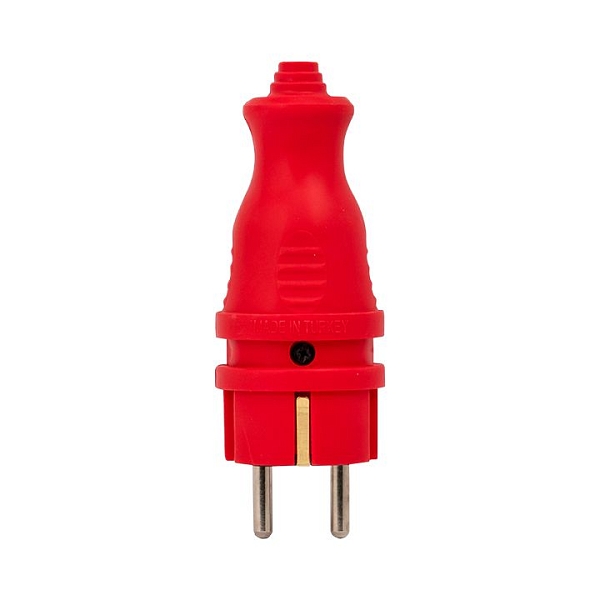 Вилка красная каучуковая прямая 230В 2P+PE 16A IP44 EKF PRO