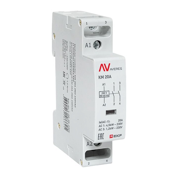 Контактор модульный КМ 20А 2NO 230В АС (1 мод.) AVERES EKF