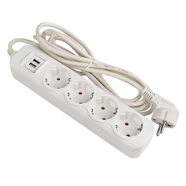 Удлинитель "Эксперт" 4 гнезда 2 метра 16А/3,5кВт с 2 USB 2,1А ПВС 3x1 EKF PROxima