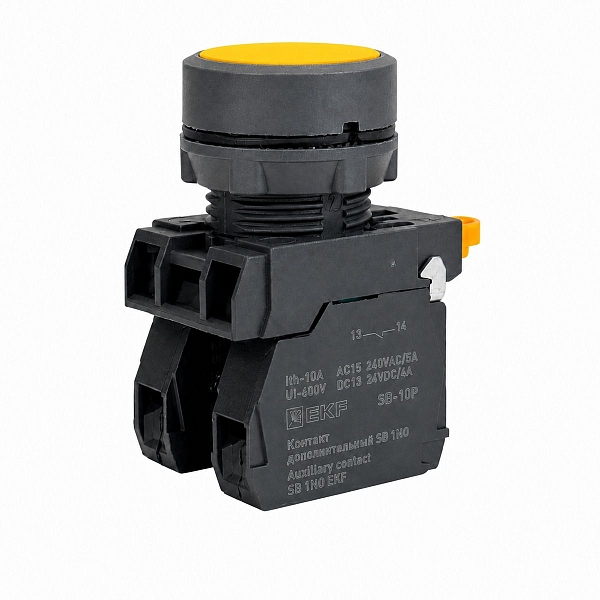 Кнопка SB-21 плоская без фиксации 1NO+1NС желтая IP65 EKF