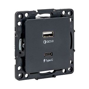 Стокгольм Механизм Розетки с 2USB type-A + type-C черный EKF