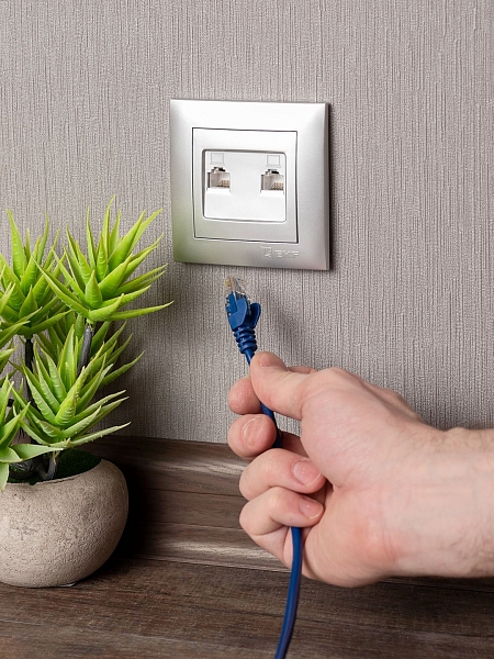 Валенсия лицевая панель розетки RJ-45 2-местная сталь EKF