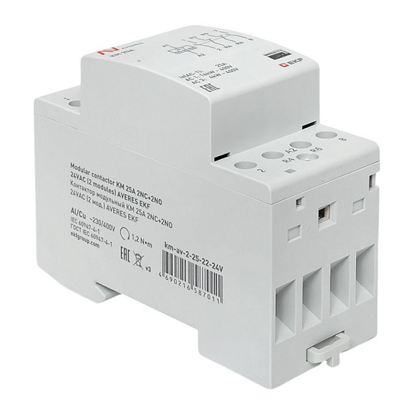Контактор модульный КМ 25А 2NO+2NC 24В АС (2 мод.) AVERES EKF