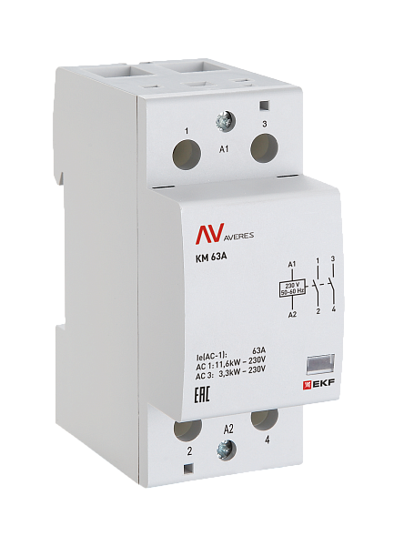 Контактор модульный КМ 63А 2NC 110В АС (2 мод.) AVERES EKF