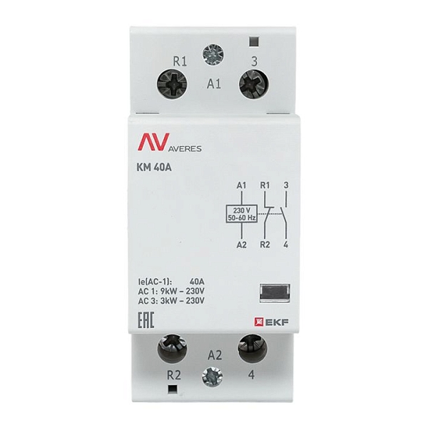 Контактор модульный КМ 40А 1NO+1NC 230В АС (2 мод.) AVERES EKF