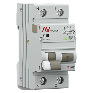 Автоматический выключатель дифференциального тока DVA-6 1P+N 10А характеристика C 10мА тип A электромеханический 6кА AVERES EKF
