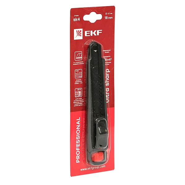 Нож строительно-монтажный 18 мм НСМ-80 (SK4) Heavy Duty (до 60 кг) EKF Professional