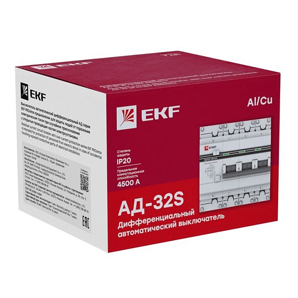 Автоматический выключатель дифференциального тока АД-32 3P+N (S) 32А характеристика C 300мА тип AC электронный селективный 4,5кА PROXIMA EKF